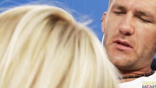 Charming blonde uses her tasty cougar figure to got his long penis ready for action