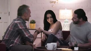 College 18 year old Judy Jolie with two much older guys in