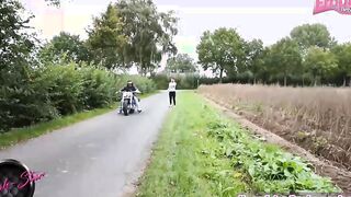 German rocker bitch get creampie on Bike