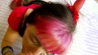 Punk beauty loves having fun games blowing dicks and getting jizz