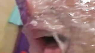 Wrapped inside plastic amazingly hot blonde gets cum inside her mouth