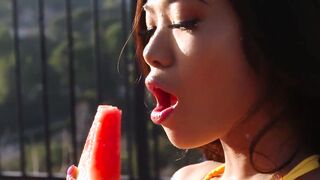 Slender oriental 18 year old gets facialized