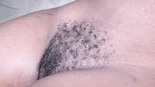 Huge white dick jizzes into black tight bushy vagina hole
