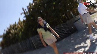British dark haired tiny melons young woman picked up on street for porn