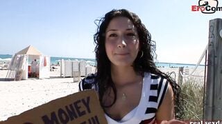 British dark haired tiny melons young woman picked up on street for porn