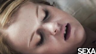 See this freckled Hot's long natural boobies bounce as she fucks