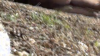 Big Titted dark haired German lady masturbating into the outside