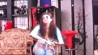 Voluptuous German sexy with long tits rubbing her bald snatch