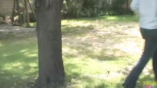 Working outside on a beauty day made the big titted cougar sweaty and aching for anal