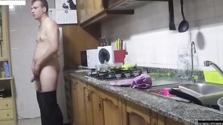 She has arrived from shopping and they nailed inside the kitchen