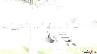 Russian convinced inside parking lot rides huge dick well inside driving van