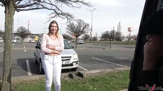 Russian convinced inside parking lot rides huge dick well inside driving van