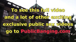 A young adorable cunt with mouth with two friends outside street sex three-way gang bang by a world famous statue at the central square fucking her small soak snatch inside turn and shove their huge rough dicks into her deep throat oral erotic risky adven
