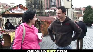 He Picks Up Babe Dark Hair Grandmother For Bombshell Sex