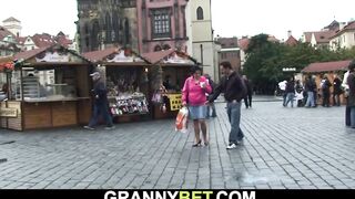 He Picks Up Babe Dark Hair Grandmother For Bombshell Sex