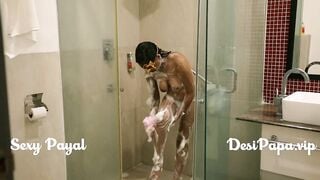 indian bhabhi taking shower after having babe sex with her hubby into hotel WC