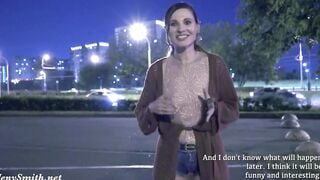 Nude woman inside the club with bodyart. Prank
