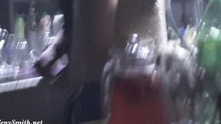 Nude woman inside the club with bodyart. Prank