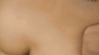Slim dark haired with little perky boobs grinds her vagina on his cock