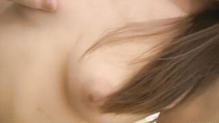 Slim dark haired with little perky boobs grinds her vagina on his cock