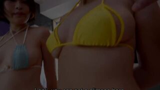Long Tit Japanese amateurs into micro bikinis gives tag team oral sex