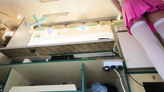 Cutie eighteen is having fun being upskirted at work