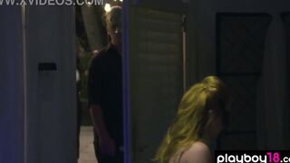 Playboy18.com - Masked and handcuffed blonde cougar housewife Vikki satisfied by a stranger