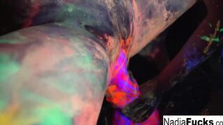 African-light babes Nadia White and Ophelia suck off a colorful dick