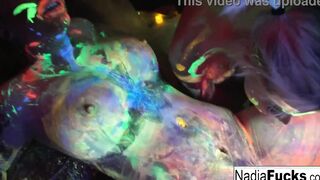 African-light babes Nadia White and Ophelia suck off a colorful dick