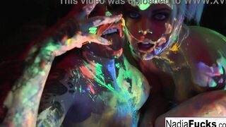 African-light babes Nadia White and Ophelia suck off a colorful dick