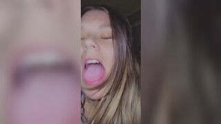 Crazy cumslut blowing on her first dick
