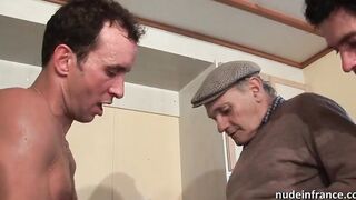 French squirt dark haired rough double penetrated and gangbanged with Papy Voyeur