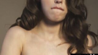 Perfect dark haired's long natural titties bounce as she masturbates