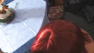 housewife blows vacuum cleaner salesman's nuts empty