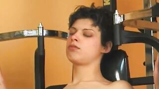 nude into gym, her bald snatch looks so tasty