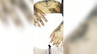 Amateur inked Hispanic slap her huge fat butt, spit on her tiny titted and cunt finger fucked