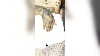 Amateur inked Hispanic slap her huge fat butt, spit on her tiny titted and cunt finger fucked