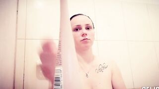 Milf with natural huge breasts shower
