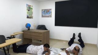 Venezuelan mom professor teaches these two men how to draw their dicks