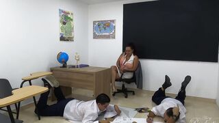 Venezuelan mom professor teaches these two men how to draw their dicks