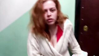 Amateur red head takes a pecker on camera