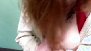 Amateur red head takes a pecker on camera