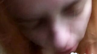 Amateur red head takes a pecker on camera