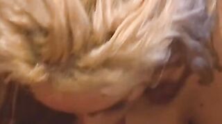 Goddess blonde takes a pounding from behind on table
