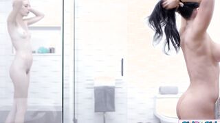 GirlDoGirl.com - Teens shower cunt licking a long tit MILF
