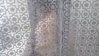 My stepmom came to my toilet, I am nude and start jerk off dick, and she ignore me that nothing happened but she like look, MILF want make hand job for me and masturbate my huge fat penis, my cock is rough