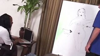 Masturbating ebony office bimbo gets licked by white dude then gets fuck