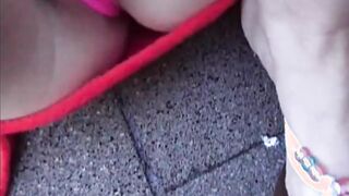 BrookeSkye went to the rooftop and rubbing her twat
