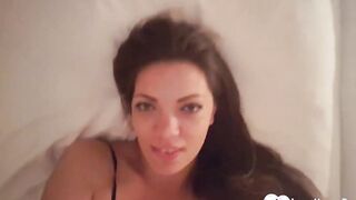 Dark Hair stepsister records herself in her bed