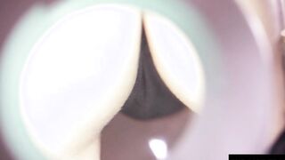 Gigantic-titties Hottie studies her hairy twat with a magnifying glass